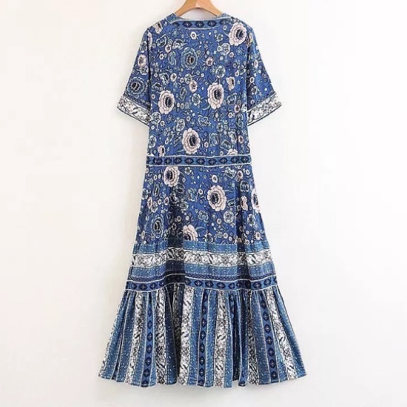Blue ZAHARA Floral Maxi DRESS Gown Navy NEW - Picture 4 of 4